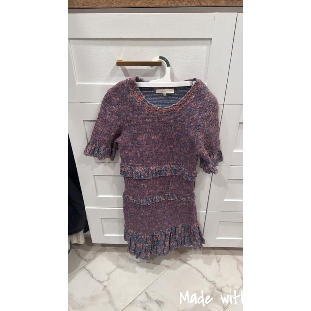 LoveShackFancy Purple Pink Tiered Ruffled Mini Dress